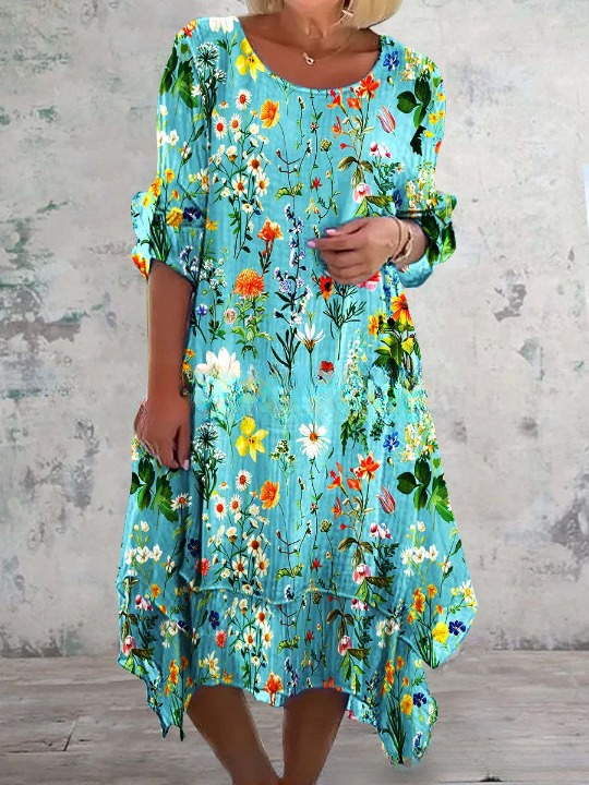 Jeanne | Vintage bloemen midi-jurk